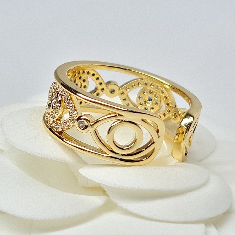 Evil Eye Micro Pave CZ Open Size Ring NEW - Picture 10 of 13